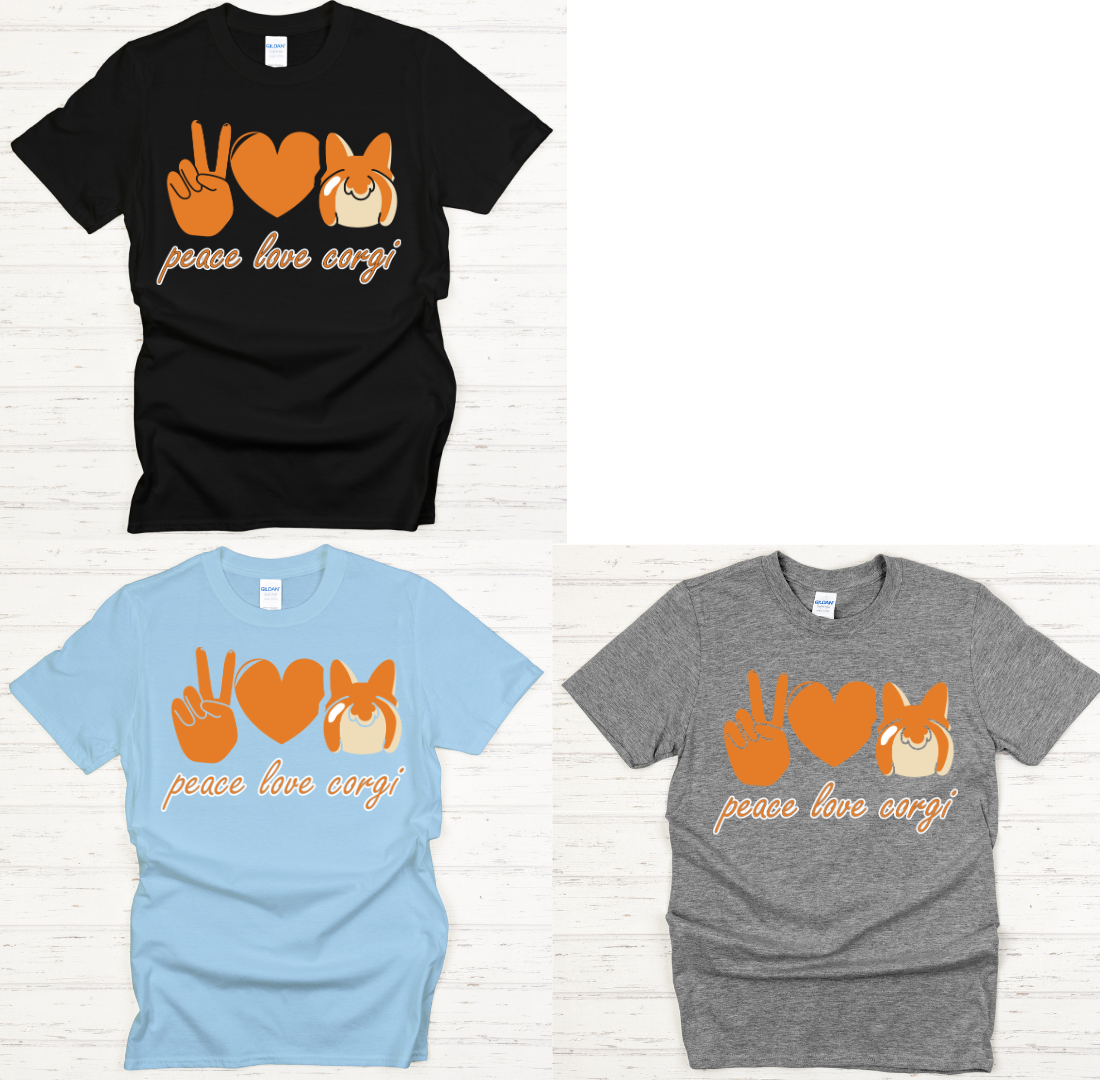 Peace Love Corgi Shirt on Gildan Softstyle Tee