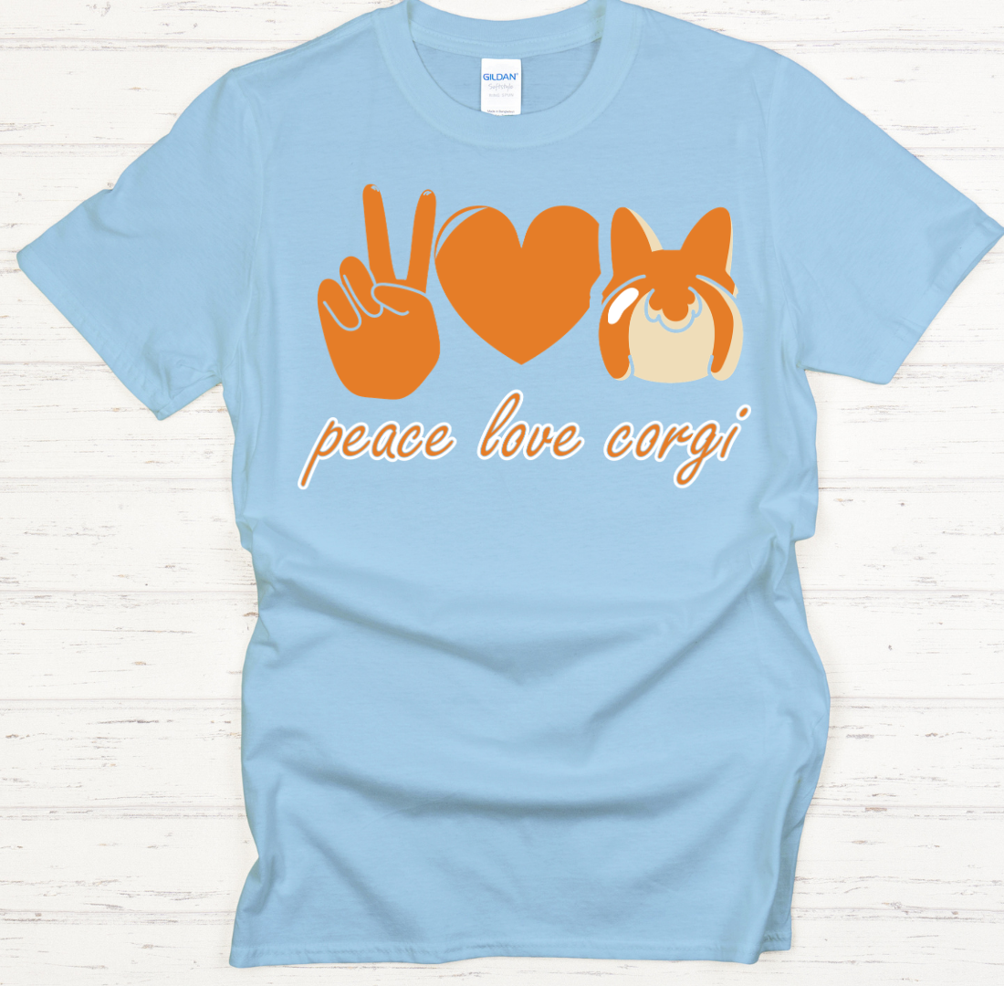 Peace Love Corgi Shirt on Gildan Softstyle Tee