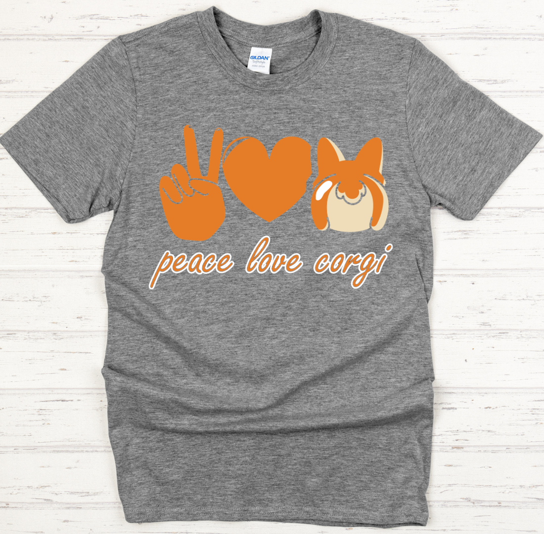 Peace Love Corgi Shirt on Gildan Softstyle Tee