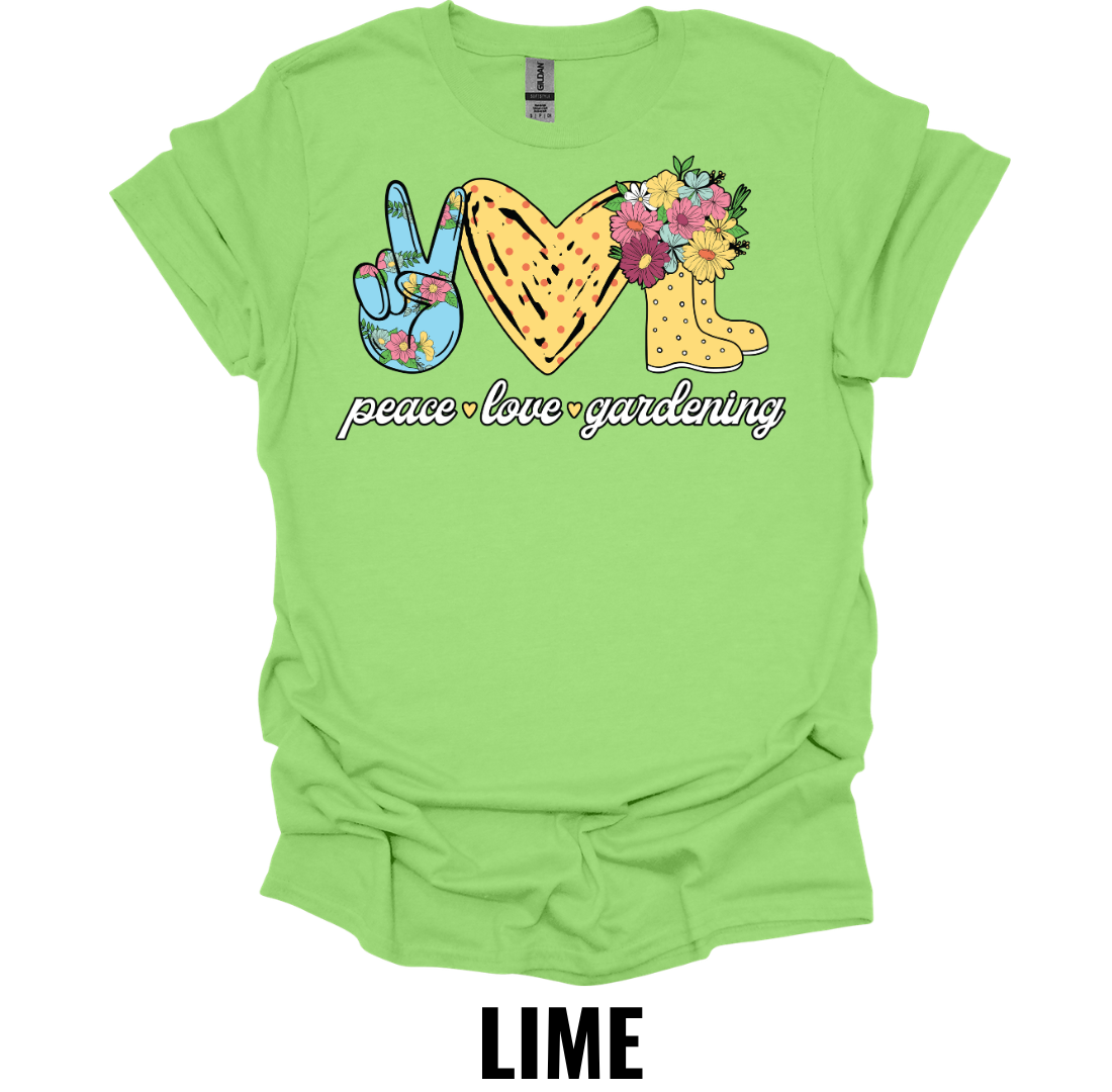 Peace Love Gardening T-Shirt – Floral Gardening Lover Graphic Tee