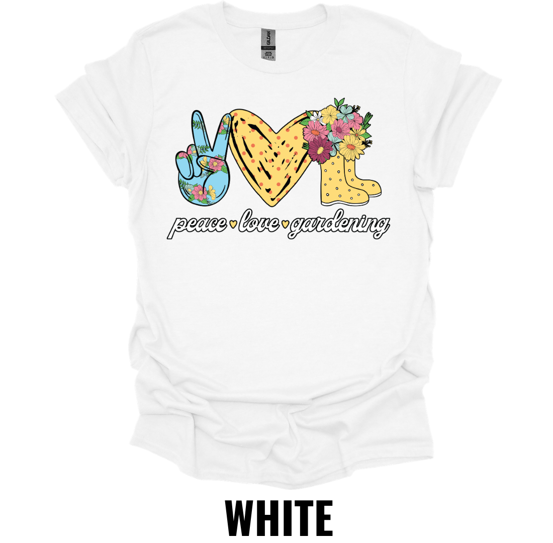 Peace Love Gardening T-Shirt – Floral Gardening Lover Graphic Tee