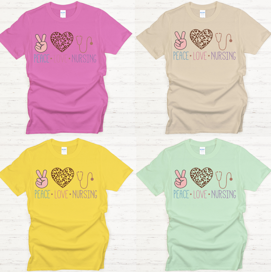 Peace Love Nursing Graphic Shirt on Gildan Softstyle Tee