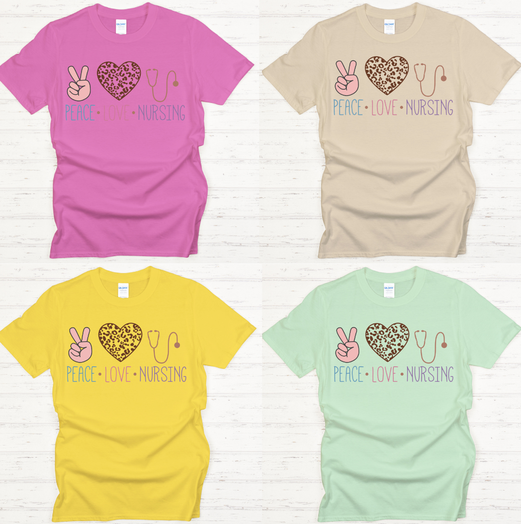 Peace Love Nursing Graphic Shirt on Gildan Softstyle Tee