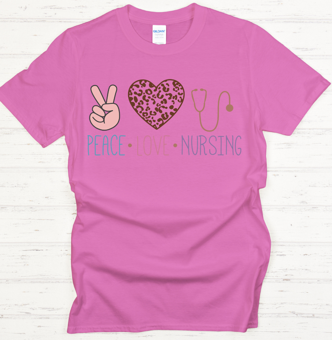 Peace Love Nursing Graphic Shirt on Gildan Softstyle Tee