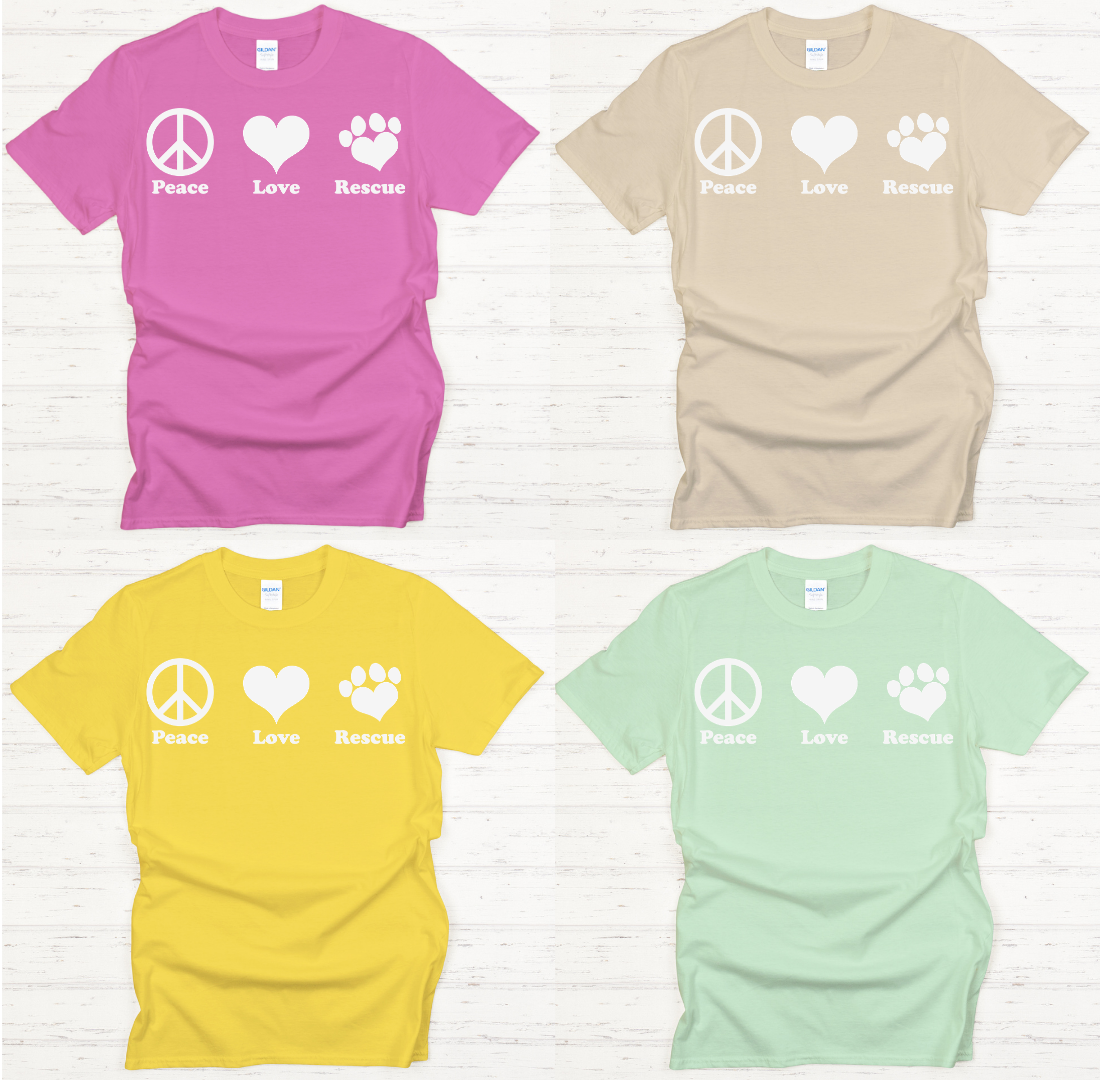 Peace Love Rescue Shirt on Gildan Softstyle Tee