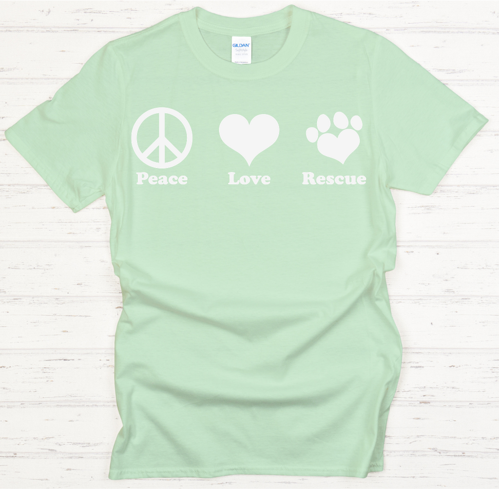Peace Love Rescue Shirt on Gildan Softstyle Tee