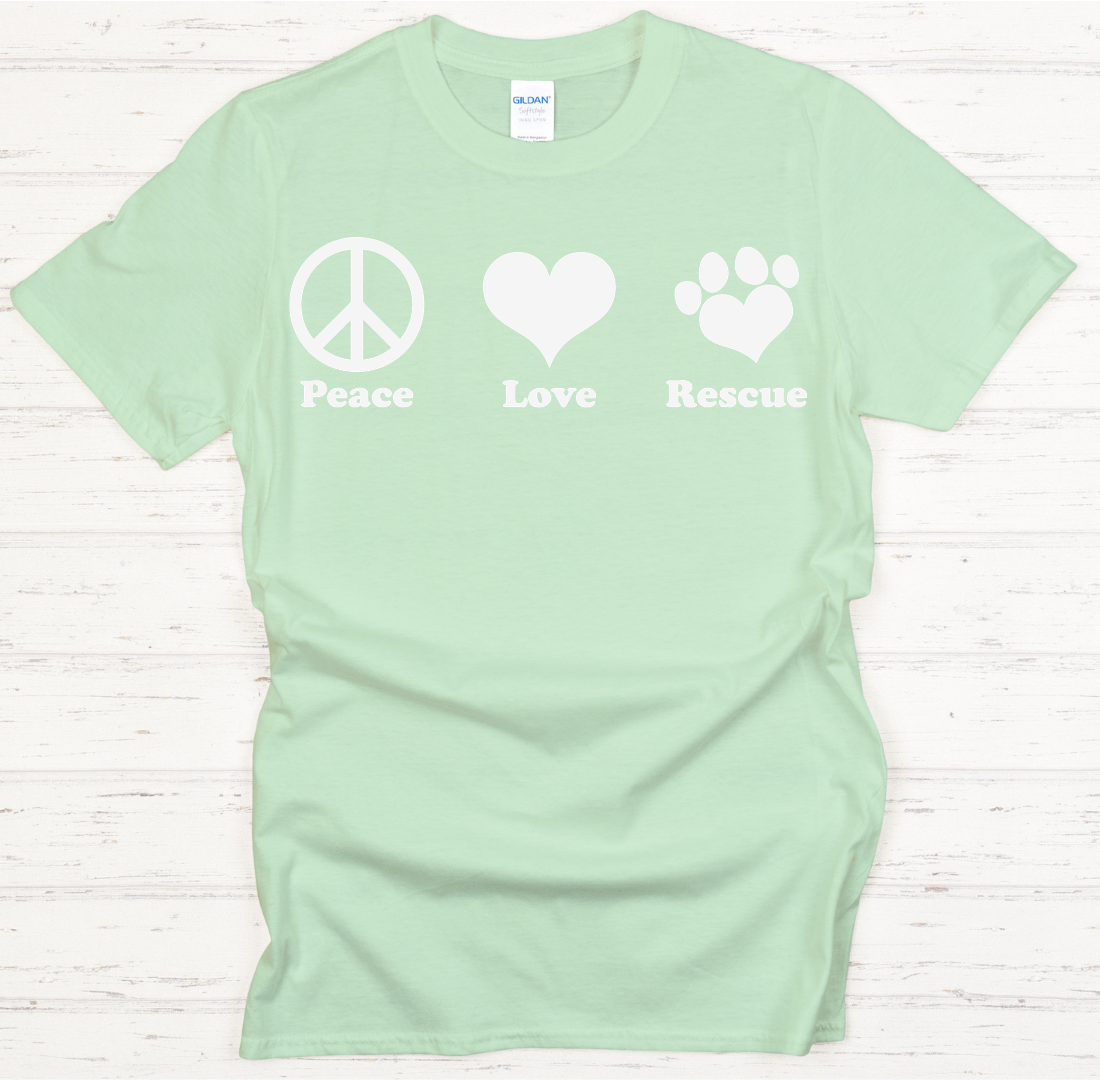 Peace Love Rescue Shirt on Gildan Softstyle Tee