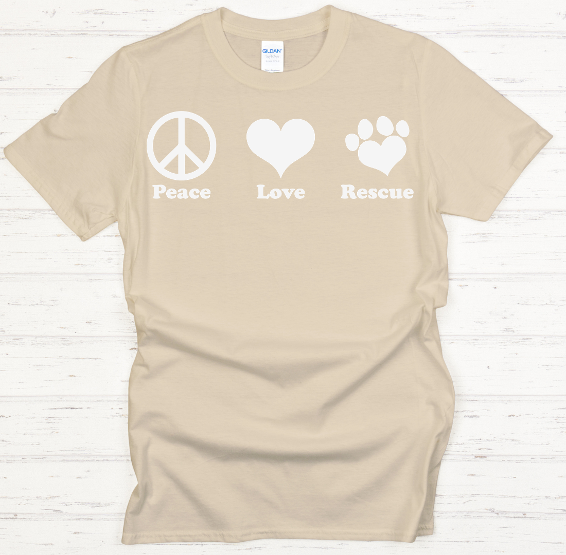Peace Love Rescue Shirt on Gildan Softstyle Tee