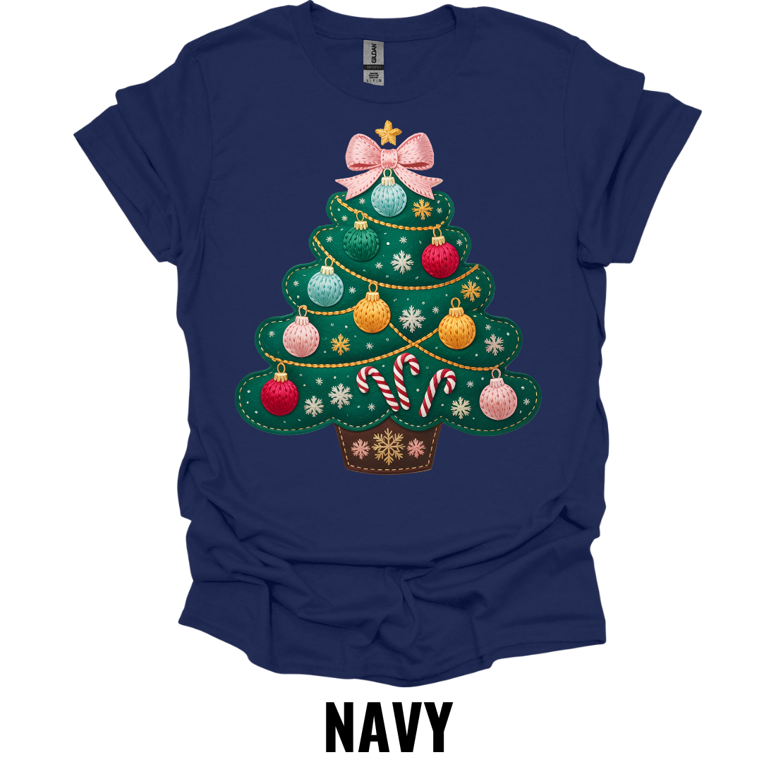 Pink Bow Christmas Tree Shirt – Festive Holiday Tree Graphic Tee