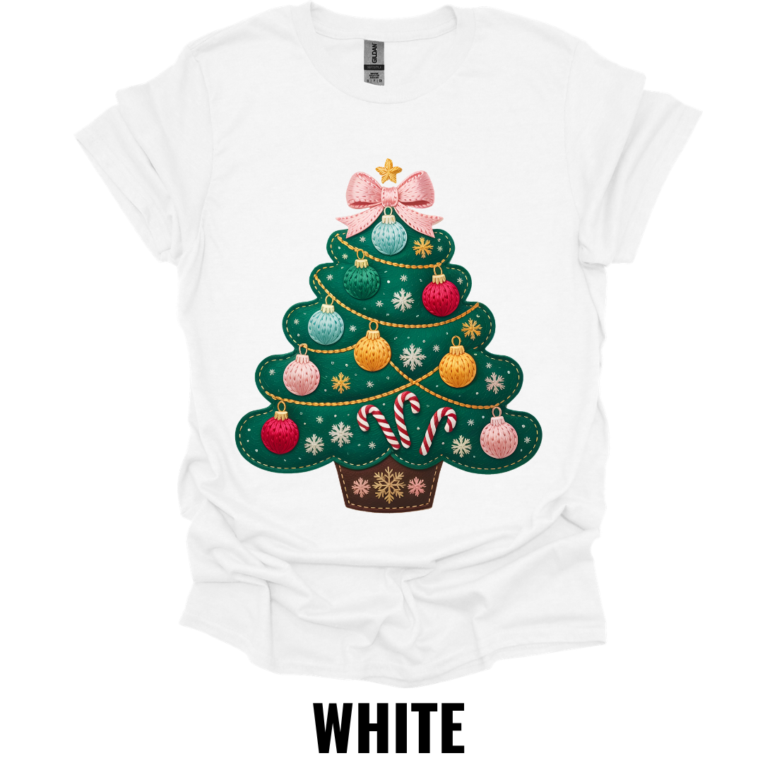 Pink Bow Christmas Tree Shirt – Festive Holiday Tree Graphic Tee