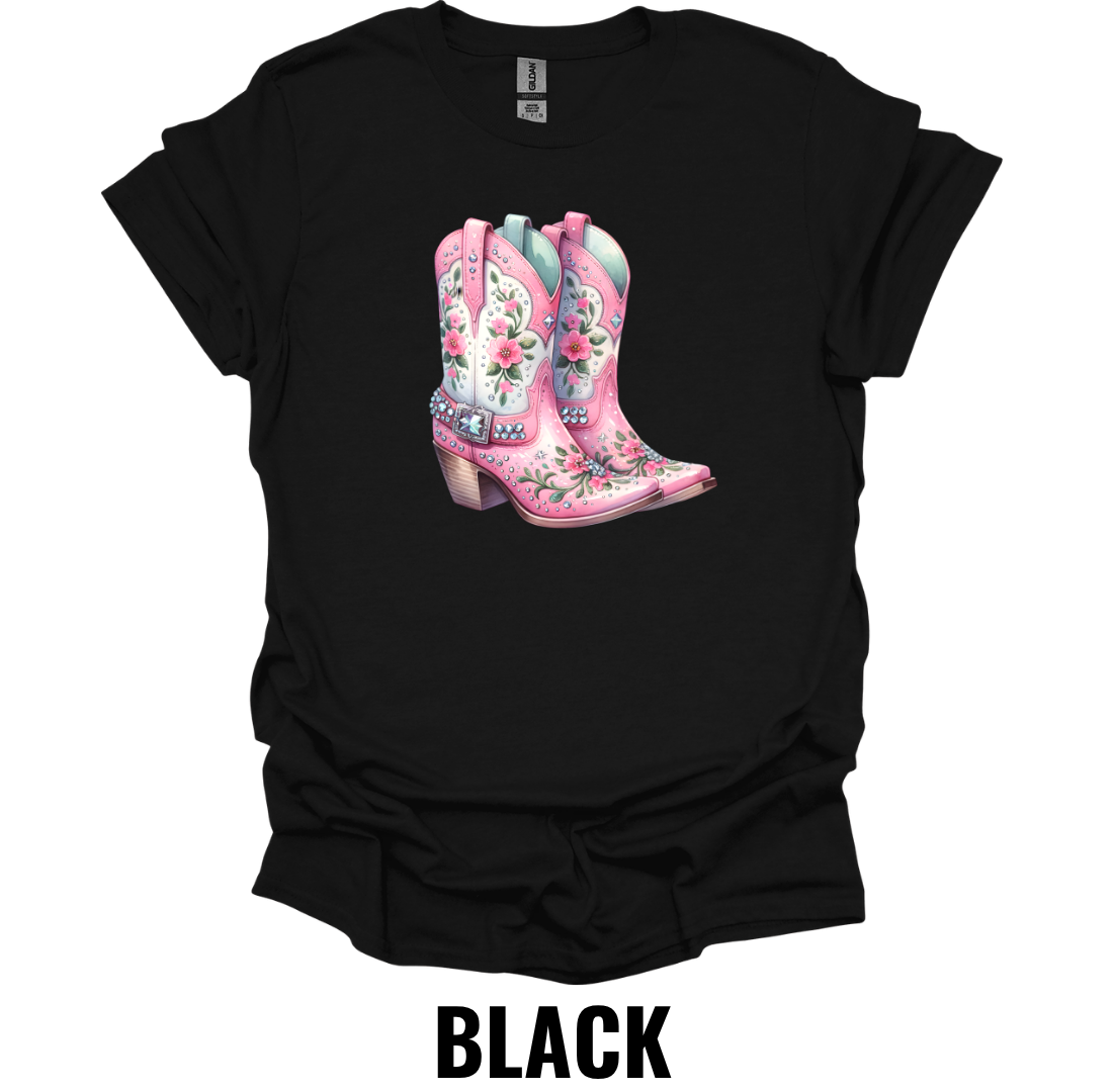 Pink Floral Cowboy Boots T-Shirt – Western Country Graphic Tee