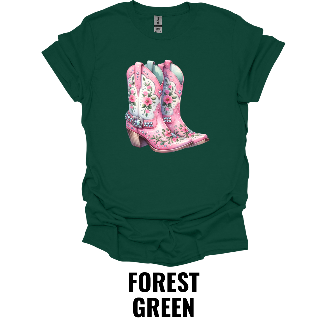 Pink Floral Cowboy Boots T-Shirt – Western Country Graphic Tee