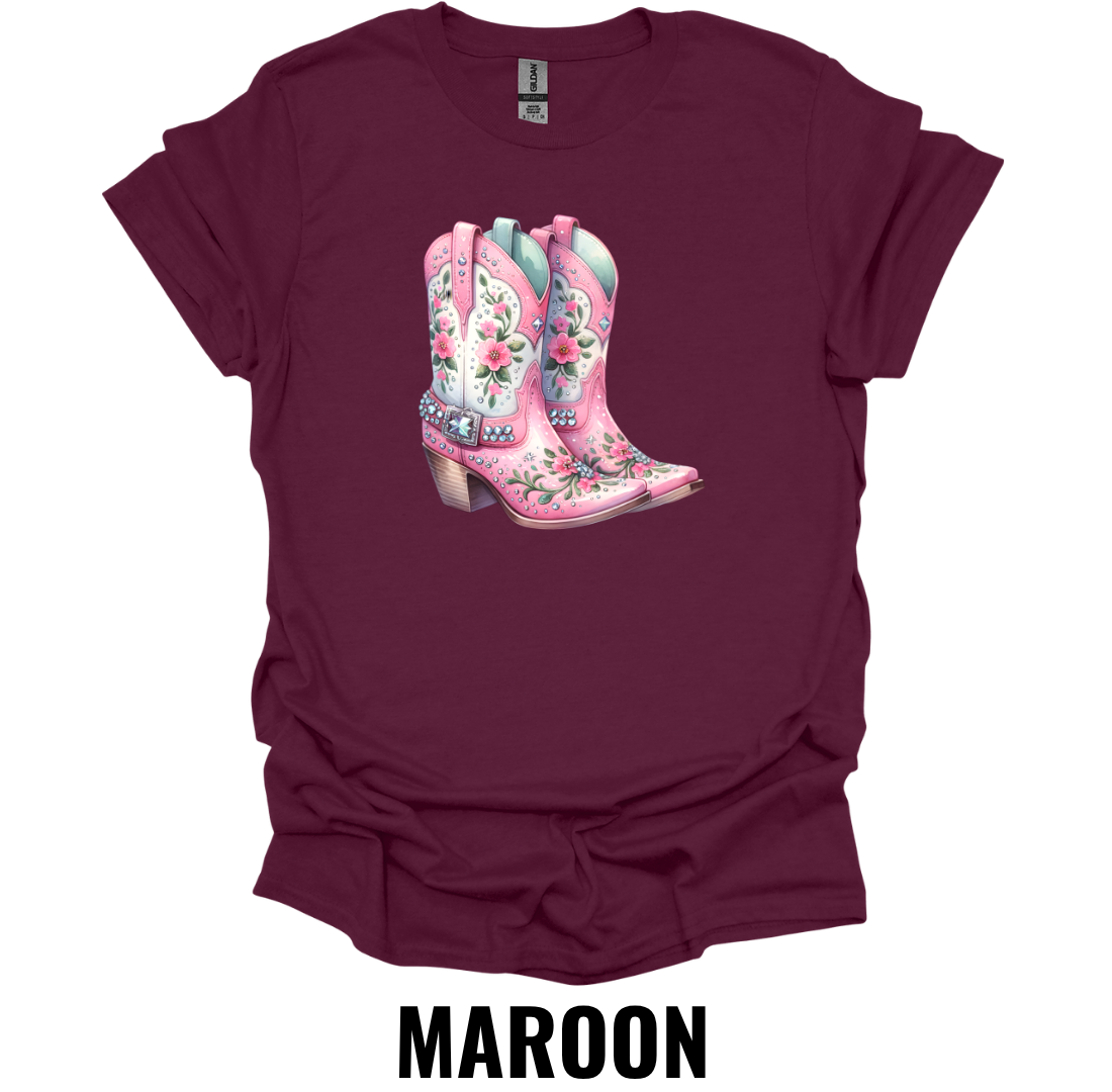 Pink Floral Cowboy Boots T-Shirt – Western Country Graphic Tee