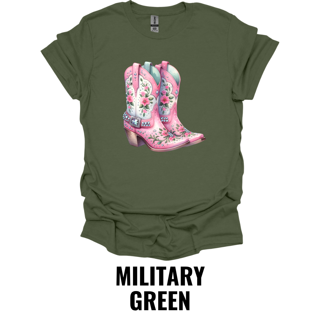 Pink Floral Cowboy Boots T-Shirt – Western Country Graphic Tee