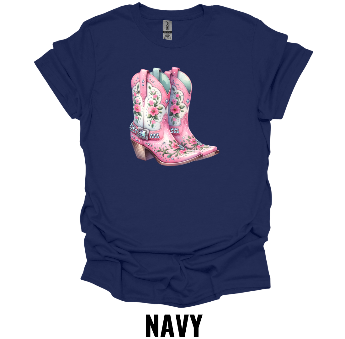Pink Floral Cowboy Boots T-Shirt – Western Country Graphic Tee