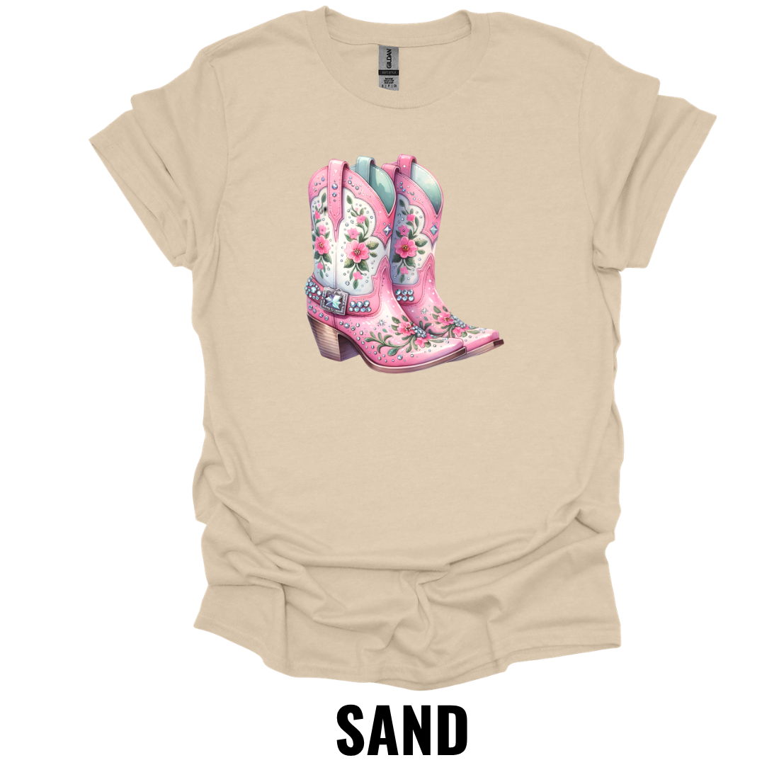 Pink Floral Cowboy Boots T-Shirt – Western Country Graphic Tee
