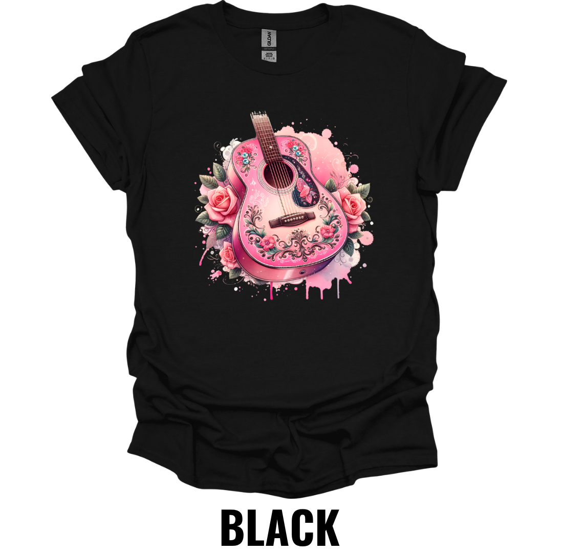 Pink Floral Guitar T-Shirt – Country Music Graphic Tee