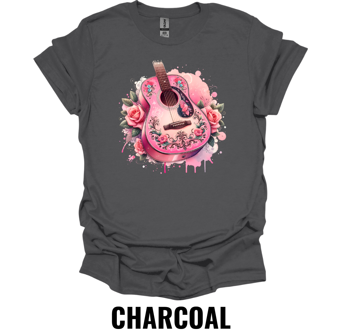 Pink Floral Guitar T-Shirt – Country Music Graphic Tee