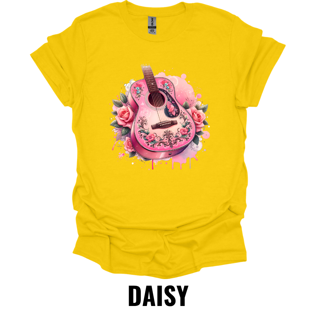 Pink Floral Guitar T-Shirt – Country Music Graphic Tee