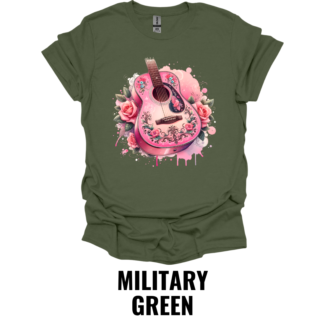 Pink Floral Guitar T-Shirt – Country Music Graphic Tee