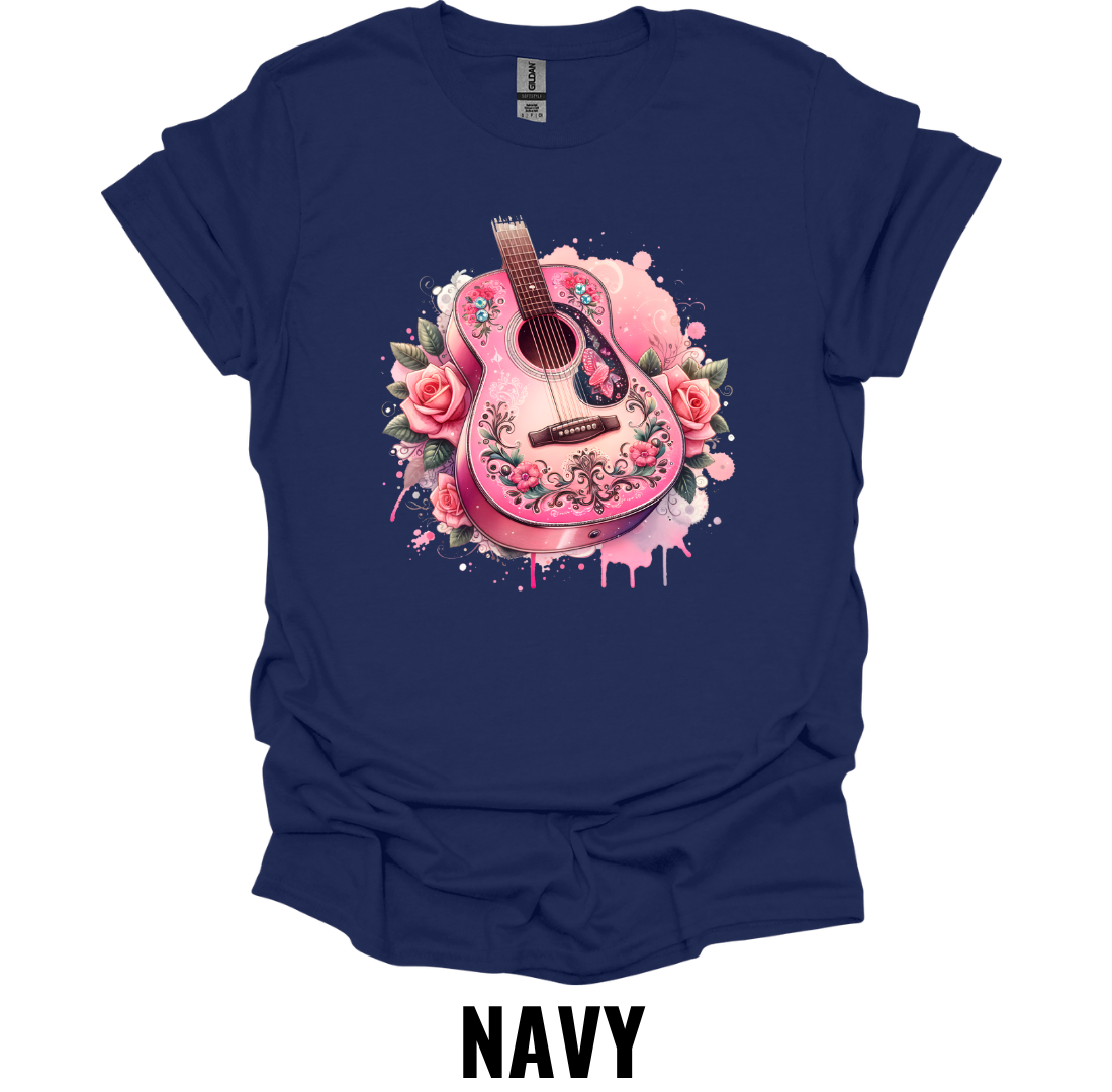 Pink Floral Guitar T-Shirt – Country Music Graphic Tee