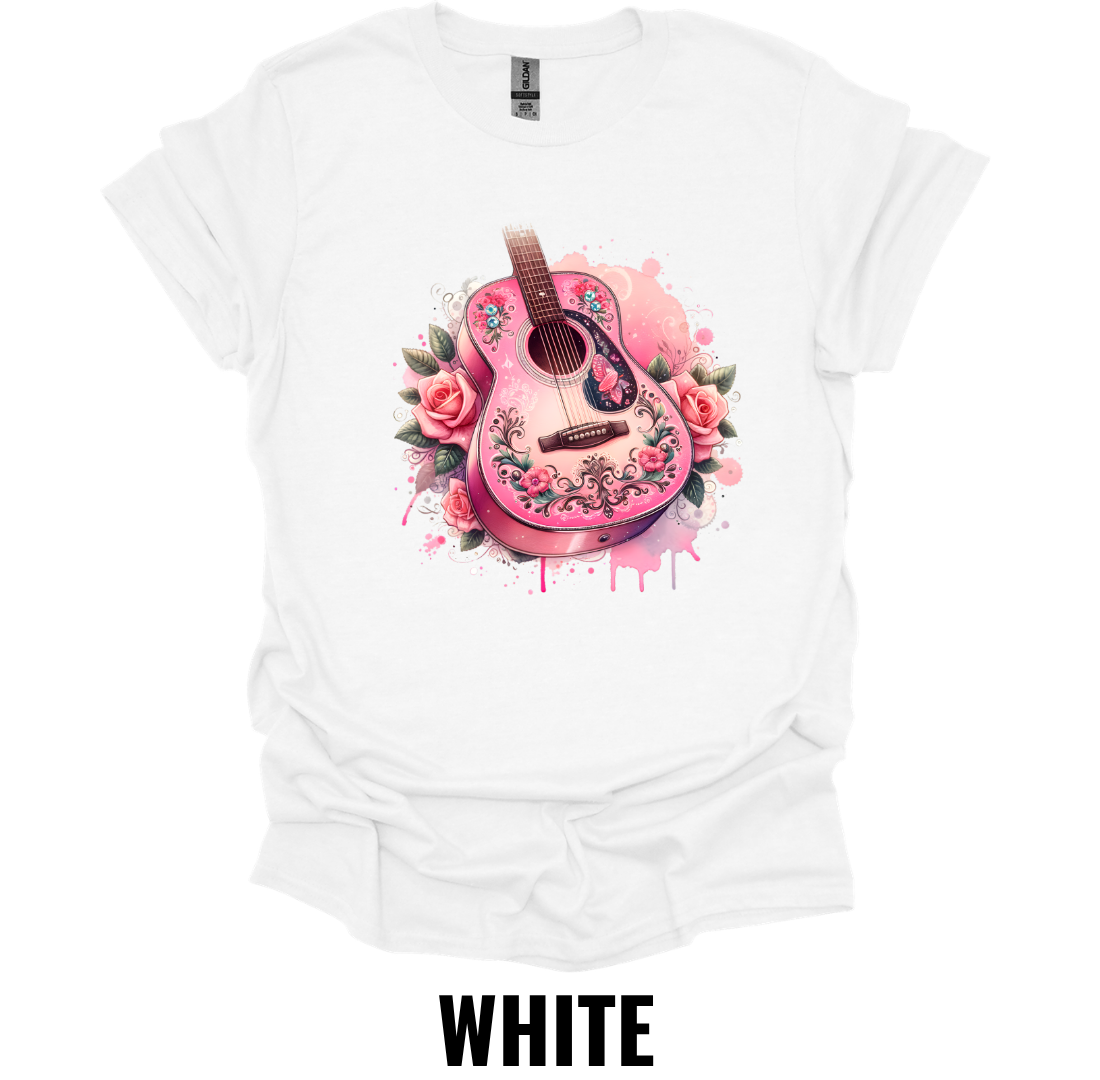 Pink Floral Guitar T-Shirt – Country Music Graphic Tee