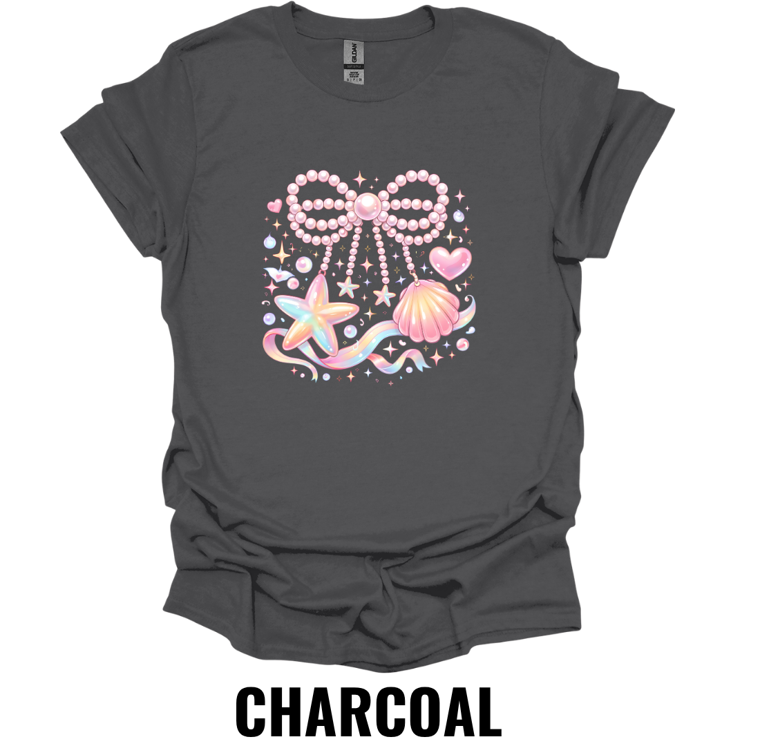 Coastal Bow Seashell T-Shirt – Pink Beach Aesthetic Tee