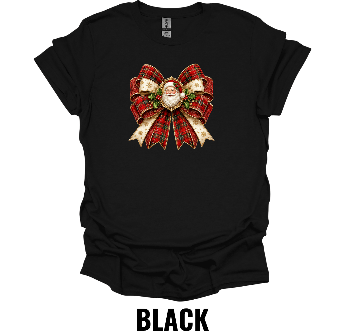 Plaid Santa Bow T-Shirt – Vintage Christmas Graphic Tee