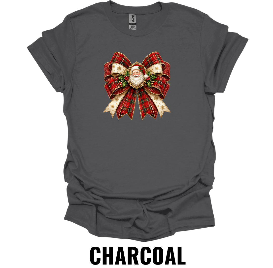 Plaid Santa Bow T-Shirt – Vintage Christmas Graphic Tee
