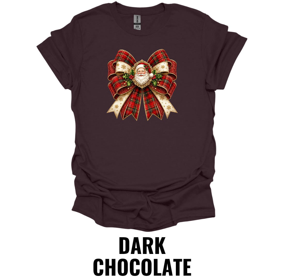 Plaid Santa Bow T-Shirt – Vintage Christmas Graphic Tee