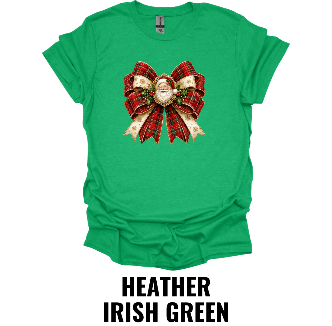 Plaid Santa Bow T-Shirt – Vintage Christmas Graphic Tee