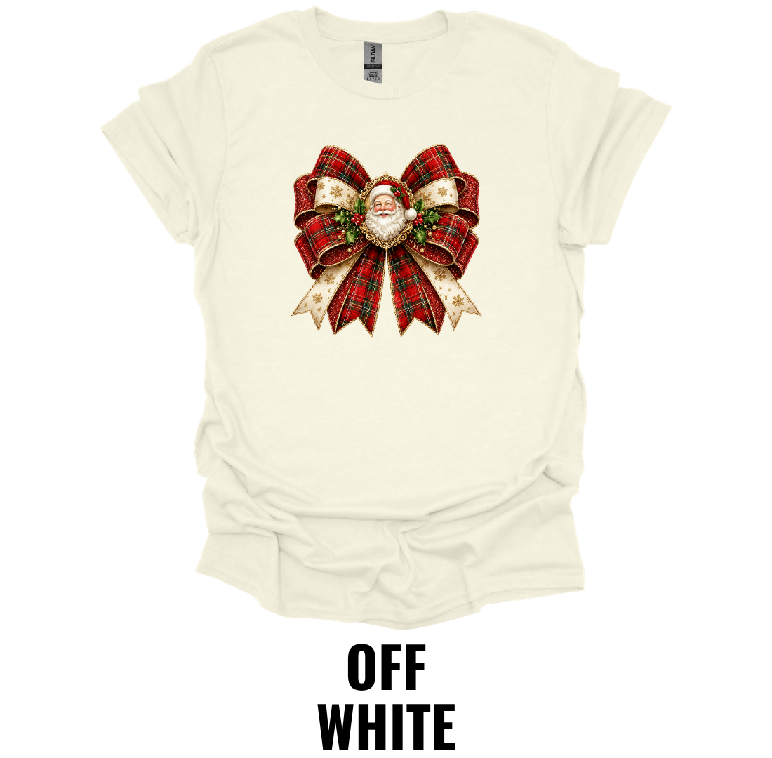 Plaid Santa Bow T-Shirt – Vintage Christmas Graphic Tee