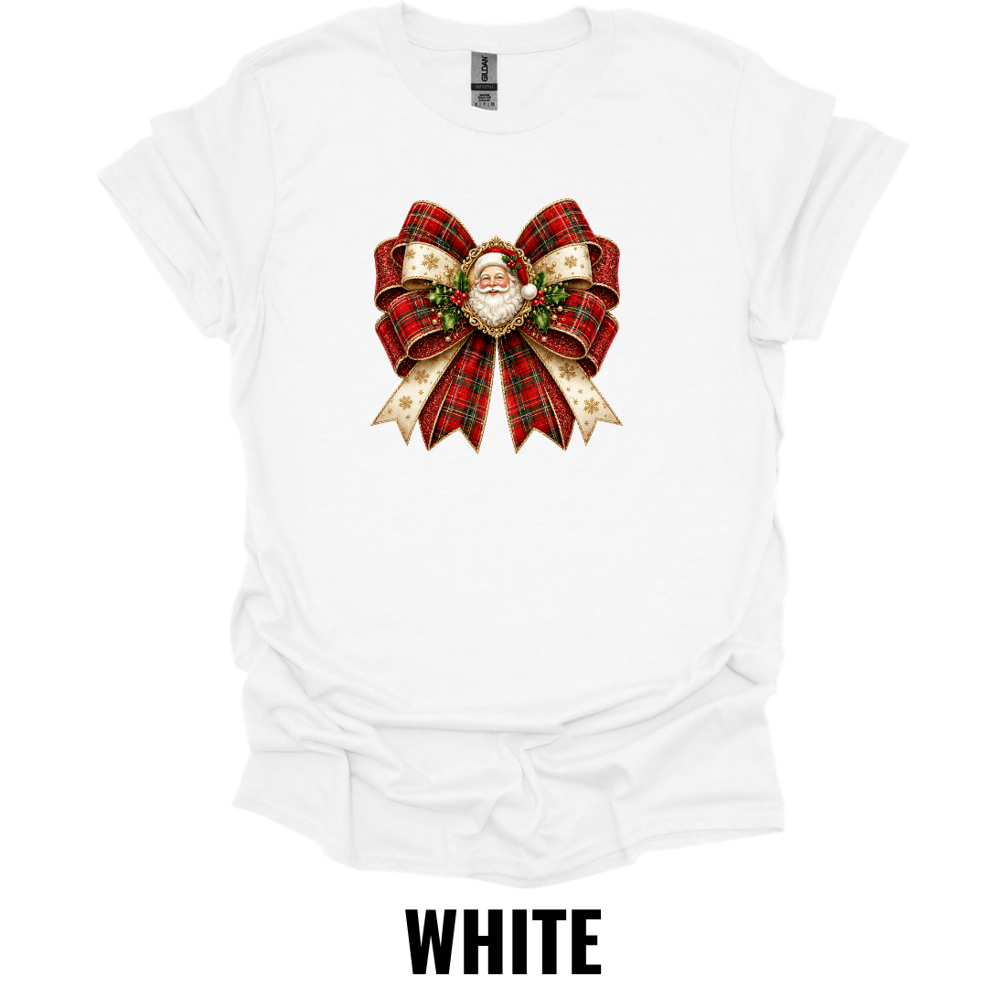 Plaid Santa Bow T-Shirt – Vintage Christmas Graphic Tee