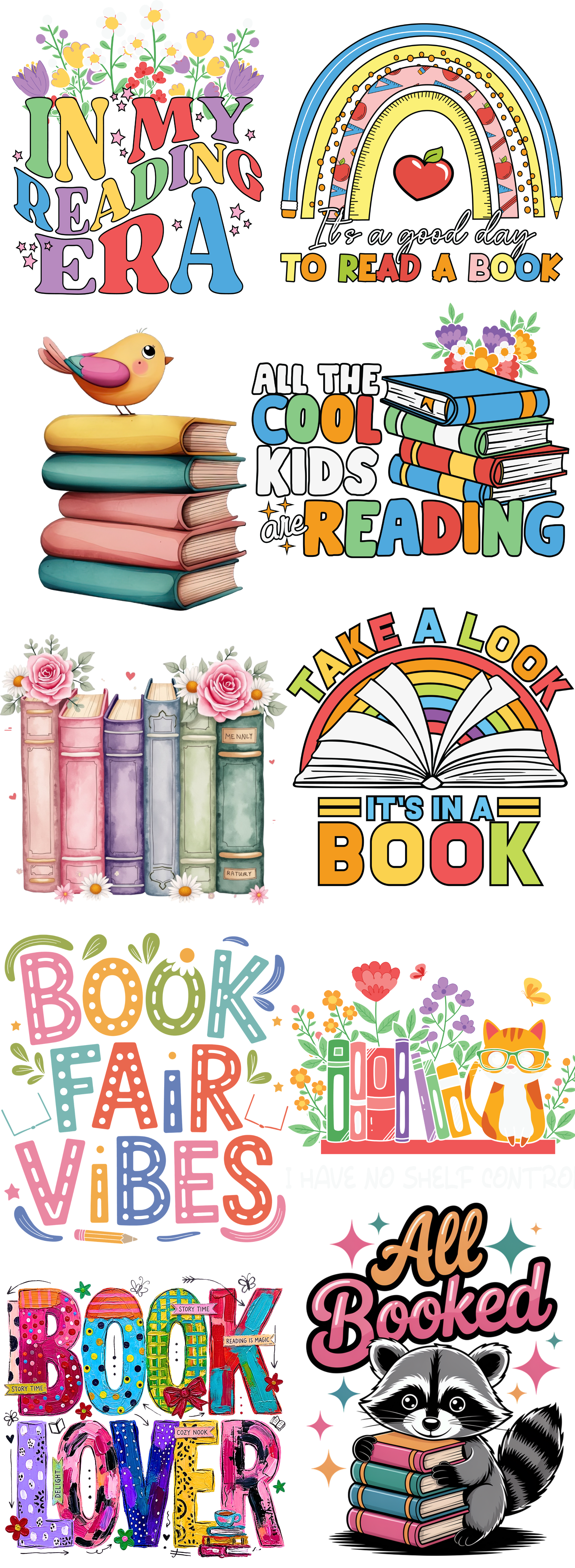 Reading DTF Transfer Bundle – Book Lover & Reading Graphic Collection