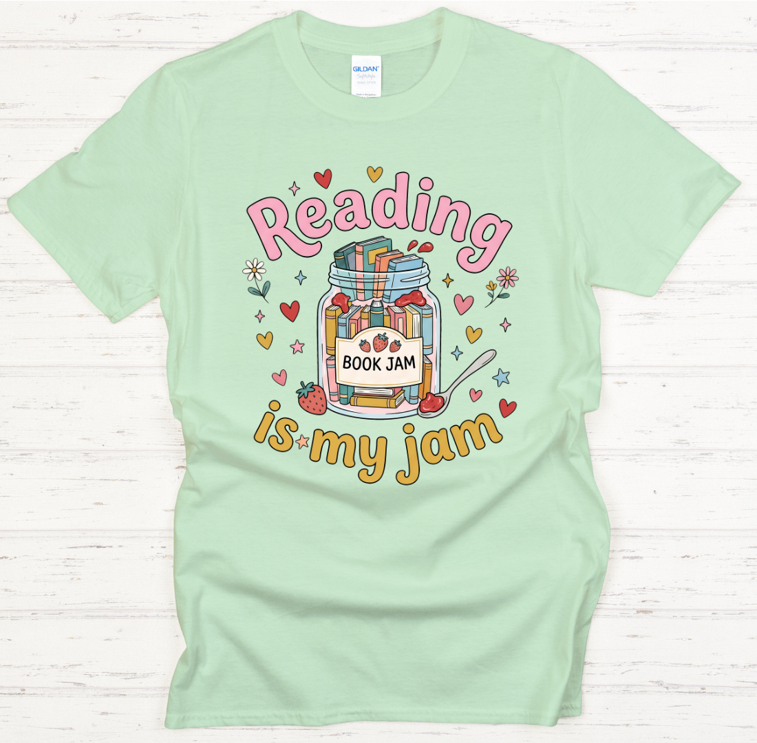 Reading Is My Jam Book Lover Graphic Shirt on Gildan Softstyle Tee