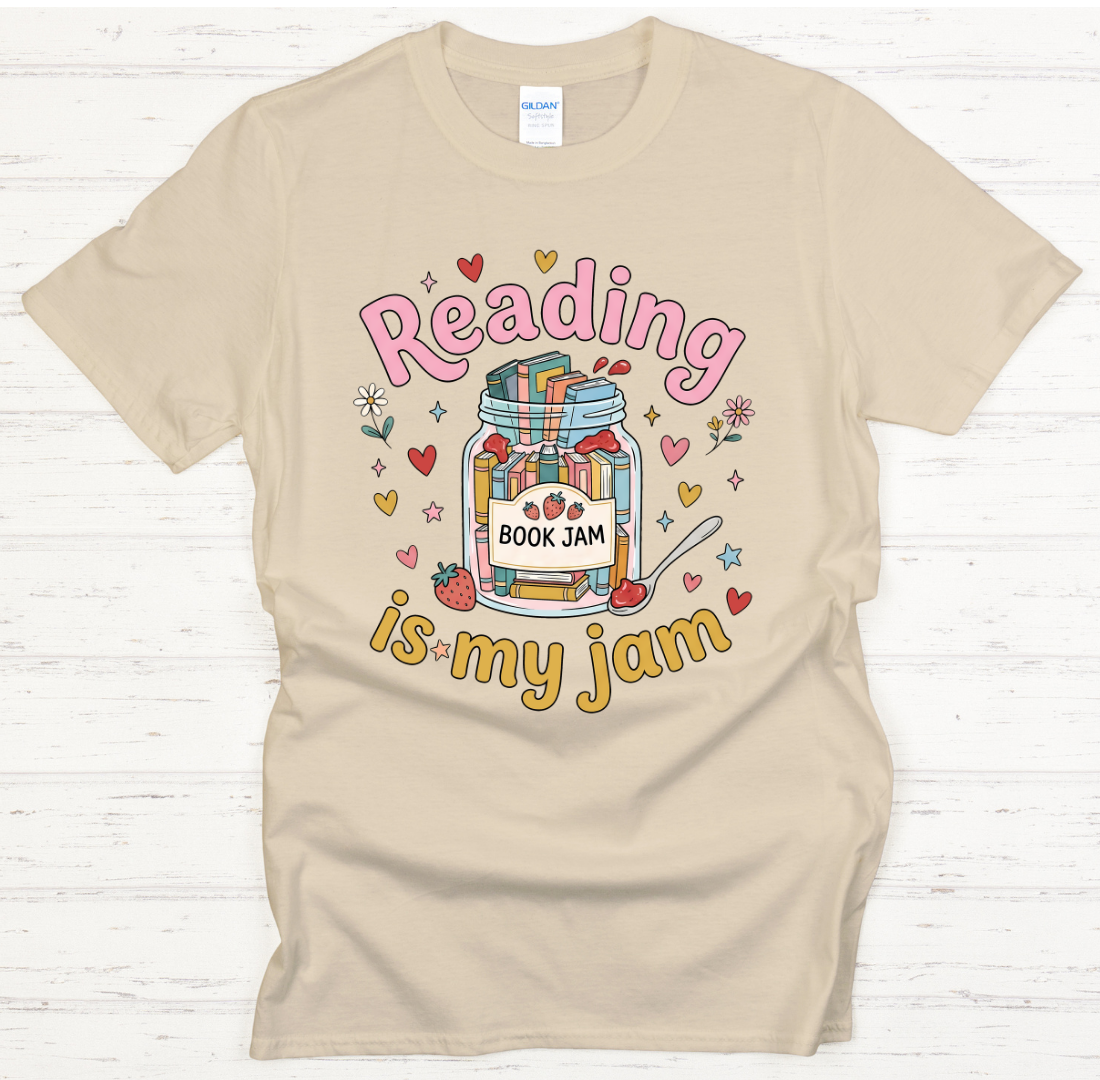 Reading Is My Jam Book Lover Graphic Shirt on Gildan Softstyle Tee