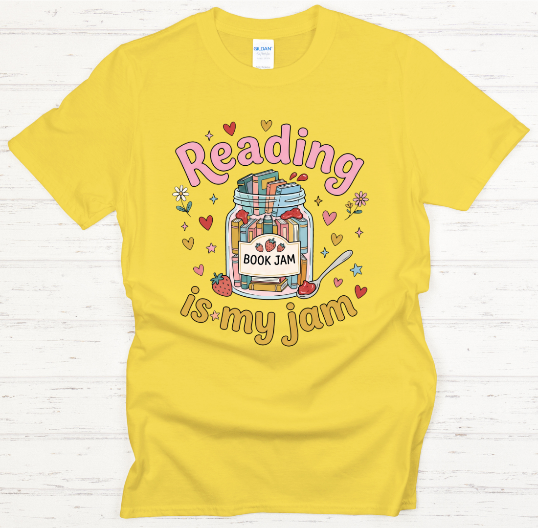 Reading Is My Jam Book Lover Graphic Shirt on Gildan Softstyle Tee