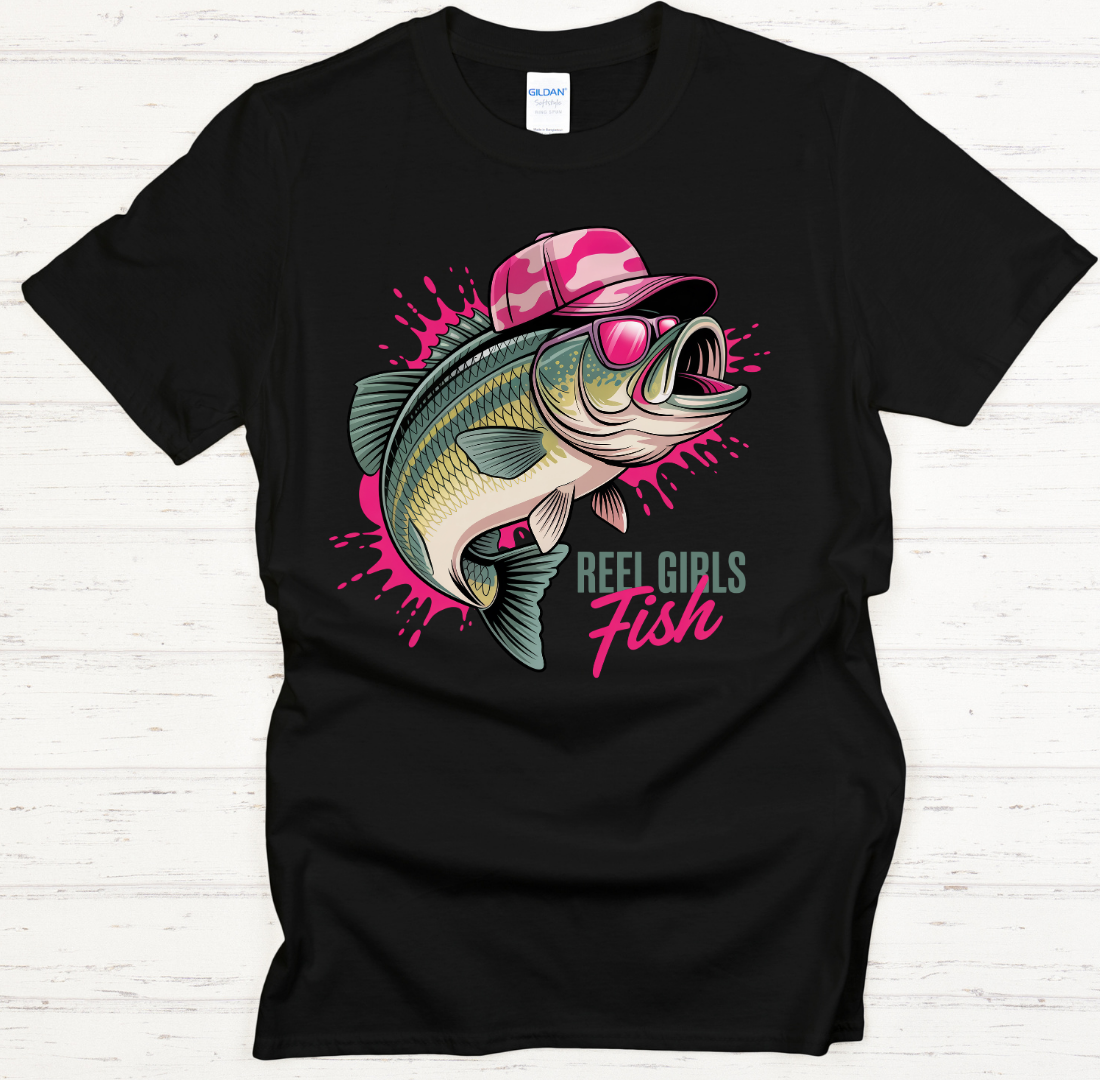 Real Girls Fish Women's Fishing Shirt on Gildan Softstyle Tee