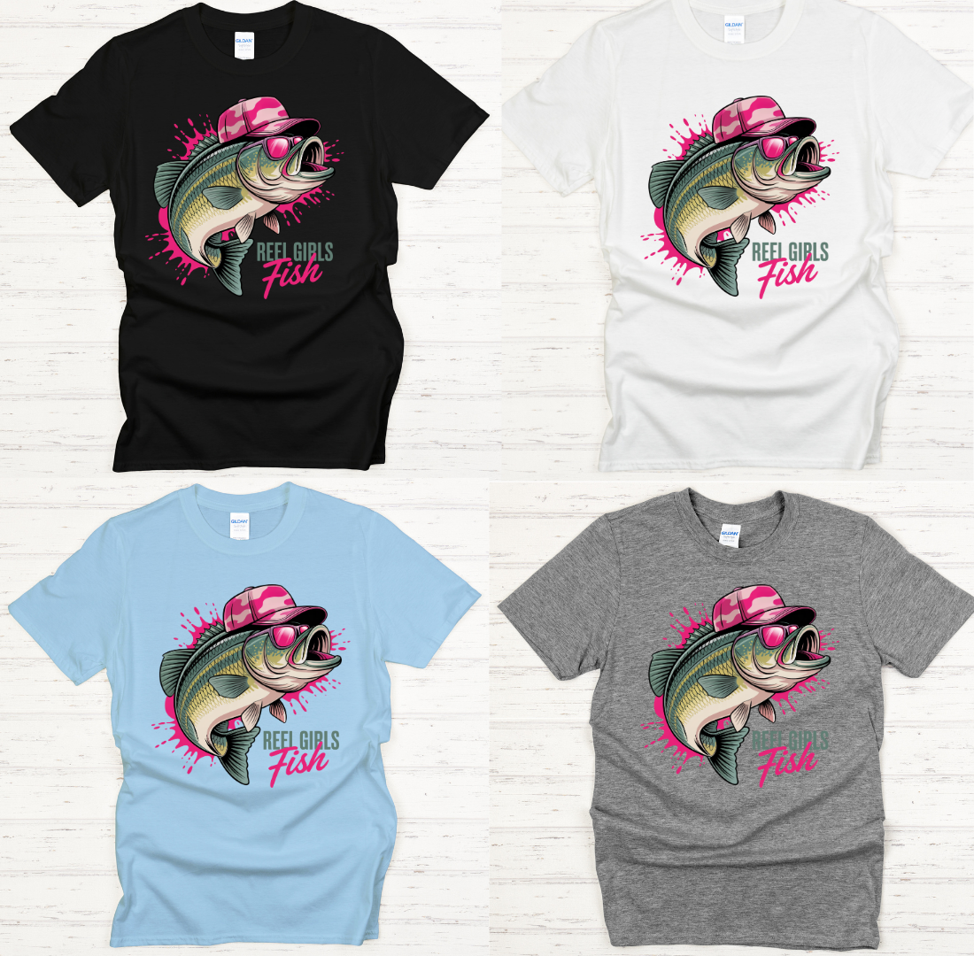 Real Girls Fish Women's Fishing Shirt on Gildan Softstyle Tee