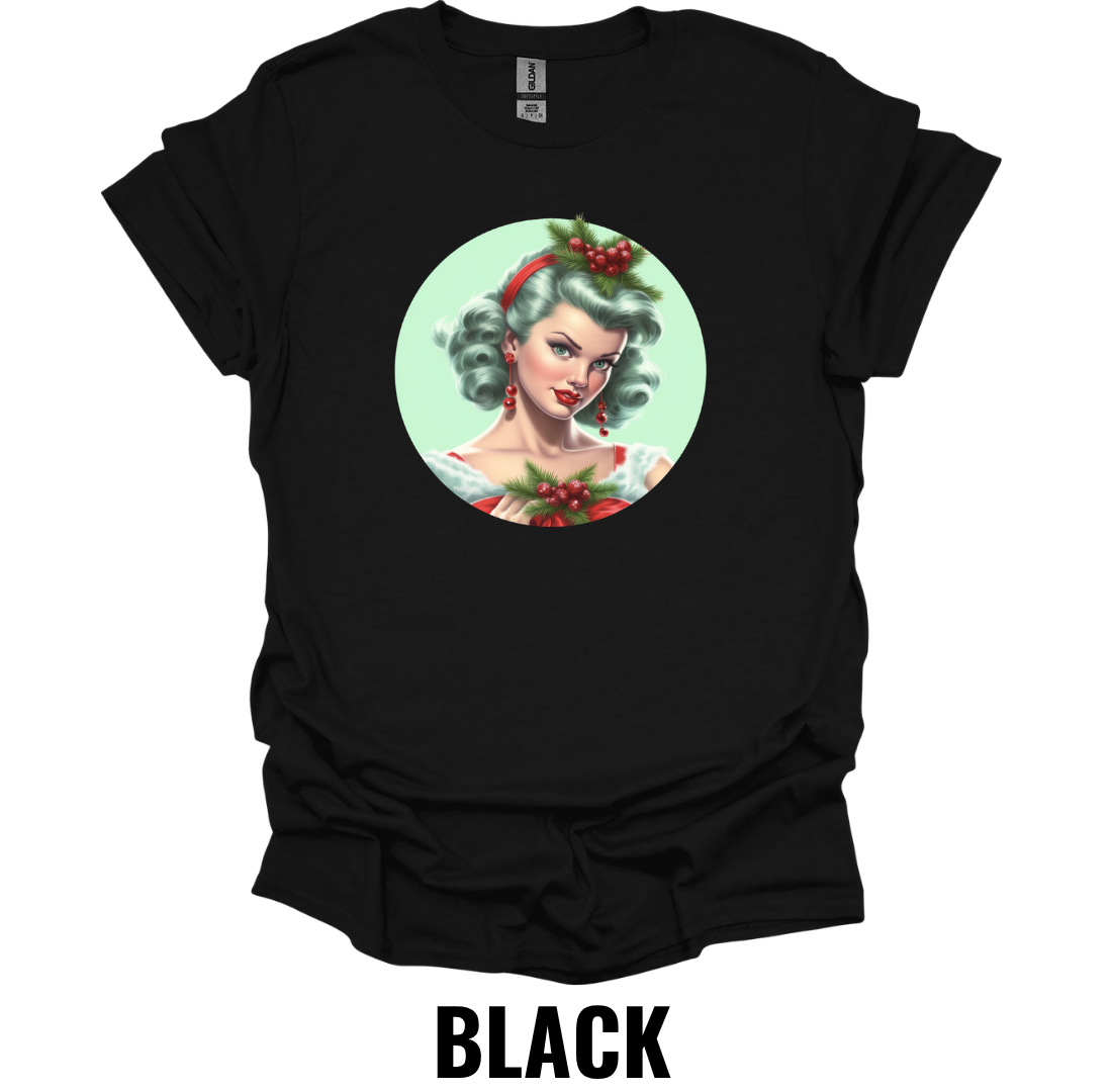 Retro Christmas Pin Up Girl Shirt – Vintage Holiday Portrait Graphic Tee