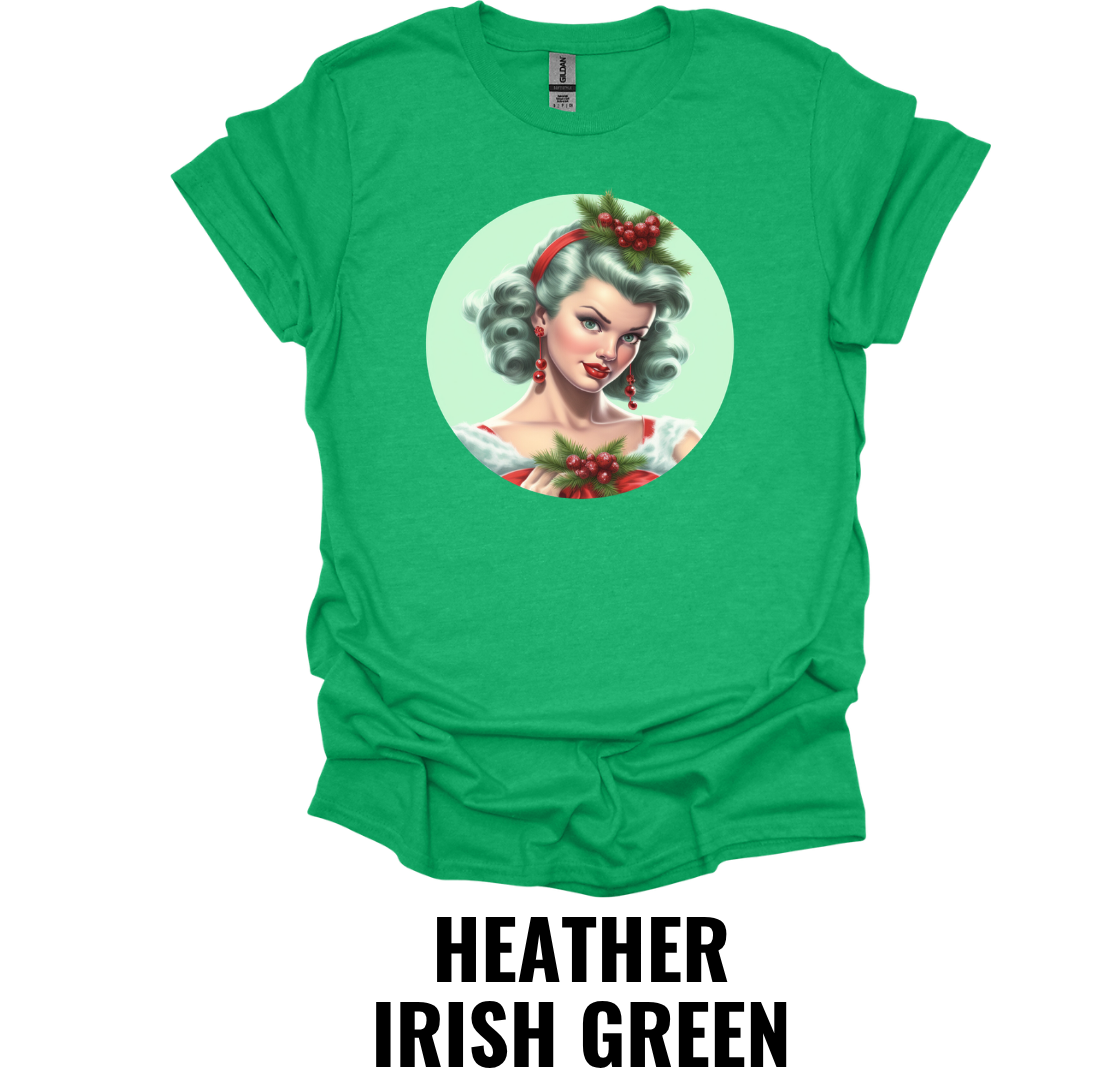 Retro Christmas Pin Up Girl Shirt – Vintage Holiday Portrait Graphic Tee