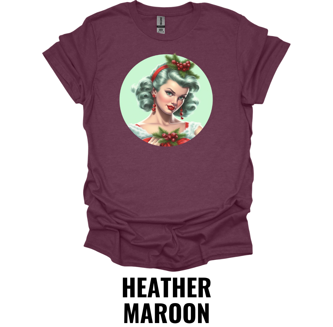 Retro Christmas Pin Up Girl Shirt – Vintage Holiday Portrait Graphic Tee