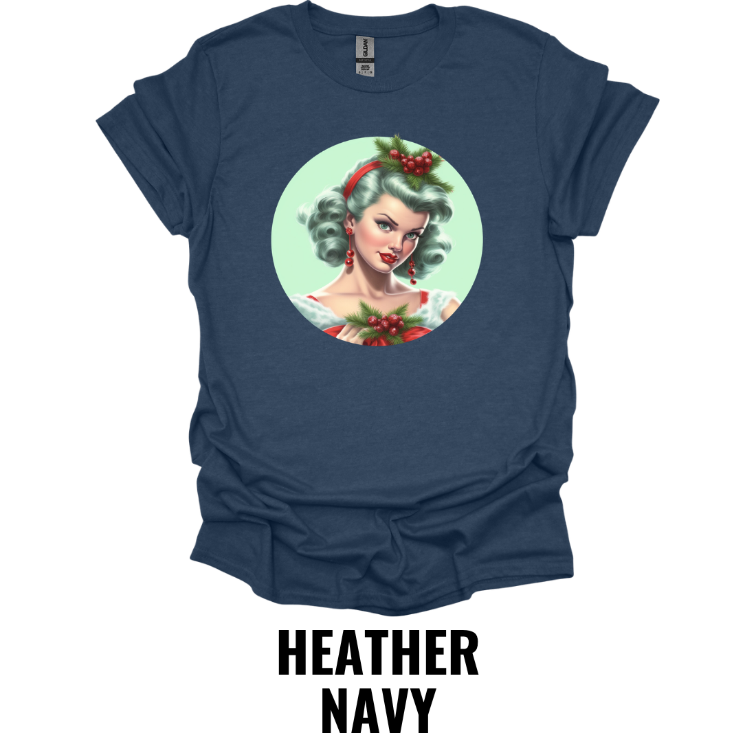Retro Christmas Pin Up Girl Shirt – Vintage Holiday Portrait Graphic Tee