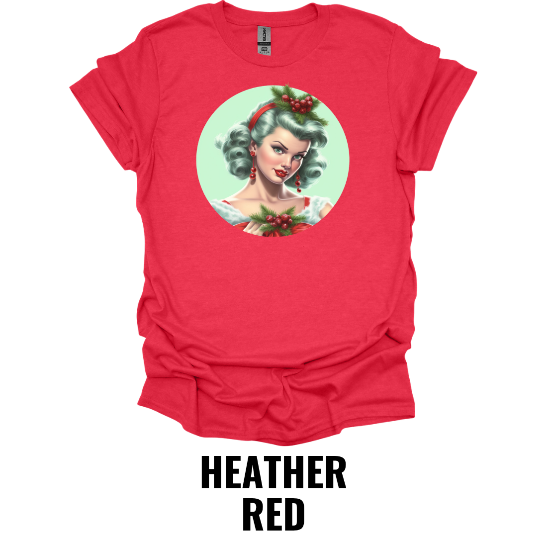 Retro Christmas Pin Up Girl Shirt – Vintage Holiday Portrait Graphic Tee