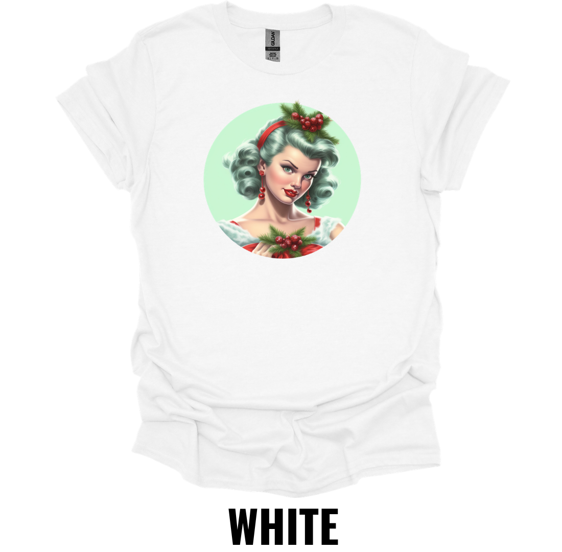 Retro Christmas Pin Up Girl Shirt – Vintage Holiday Portrait Graphic Tee