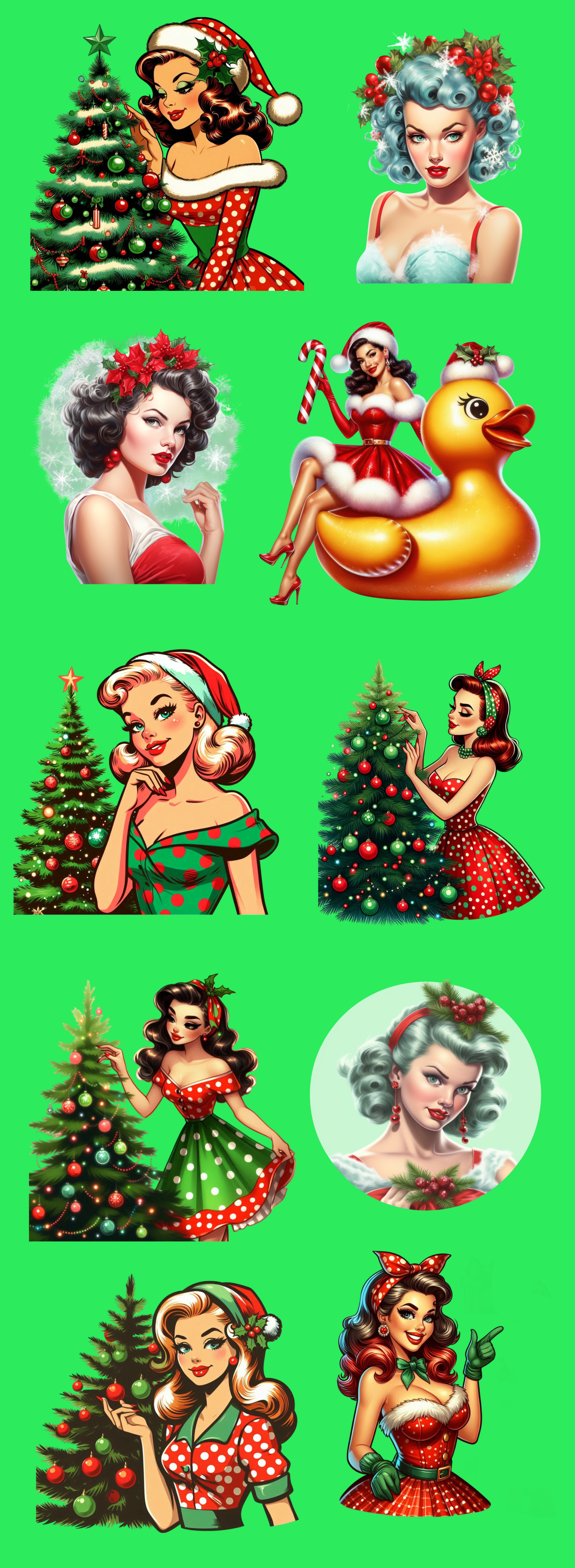 Retro Christmas Pinup DTF Gang Sheet | Vintage Holiday Girl Designs 22x60