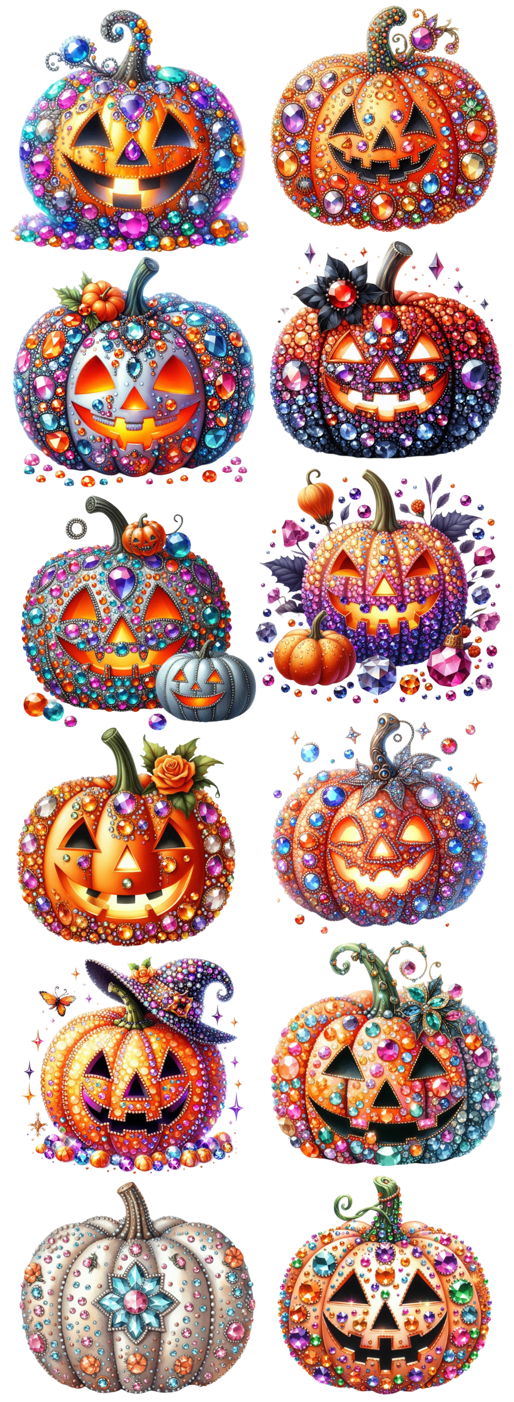 Rhinestone Halloween Pumpkin DTF Gang Sheet | Glam Jack-O'-Lantern Designs