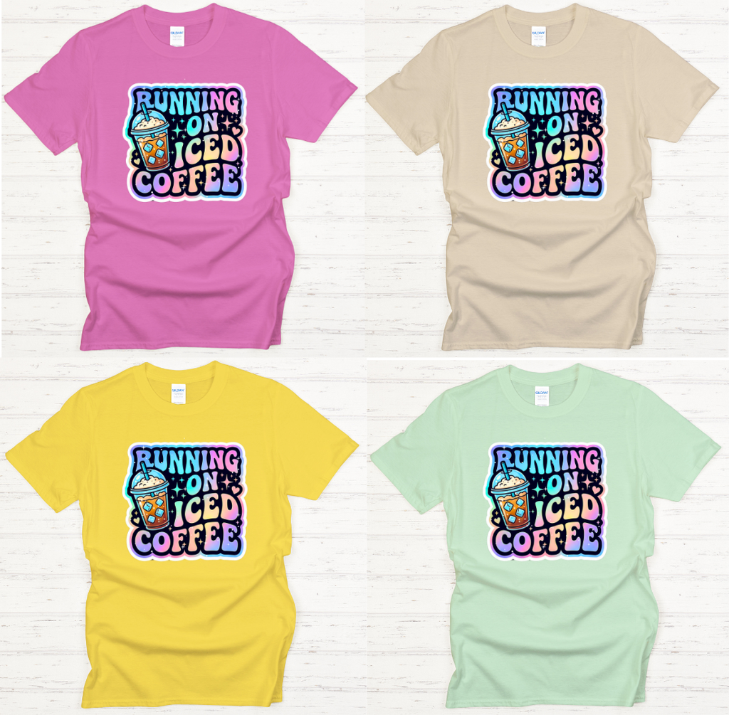 Running On Iced Coffee Shirt – Funny Pastel Coffee Lover Graphic Tee