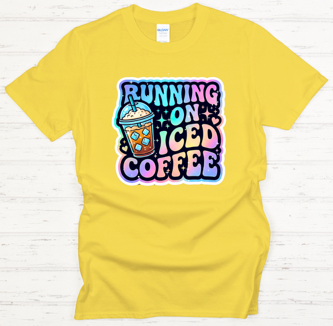 Running On Iced Coffee Shirt – Funny Pastel Coffee Lover Graphic Tee