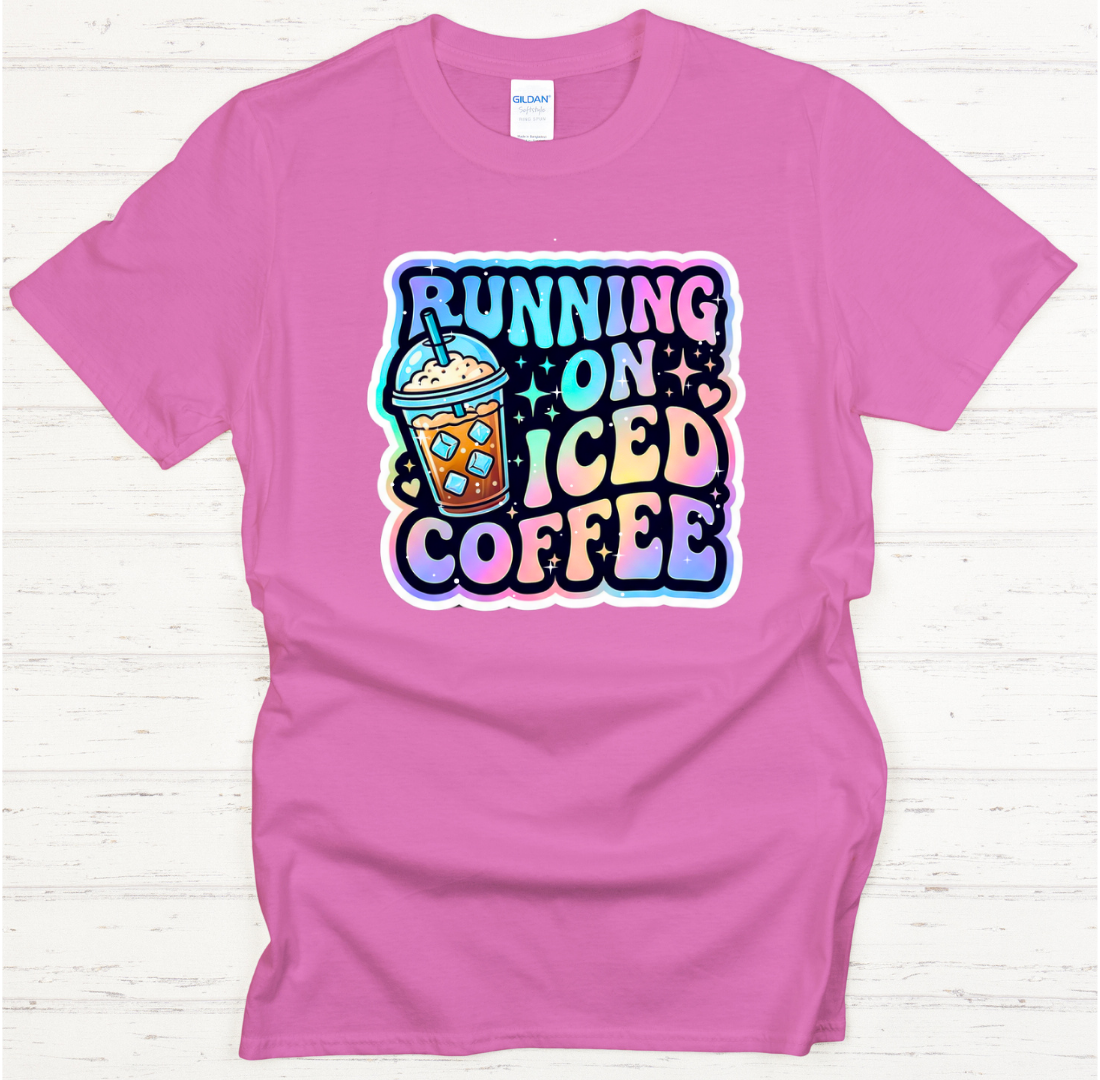 Running On Iced Coffee Shirt – Funny Pastel Coffee Lover Graphic Tee